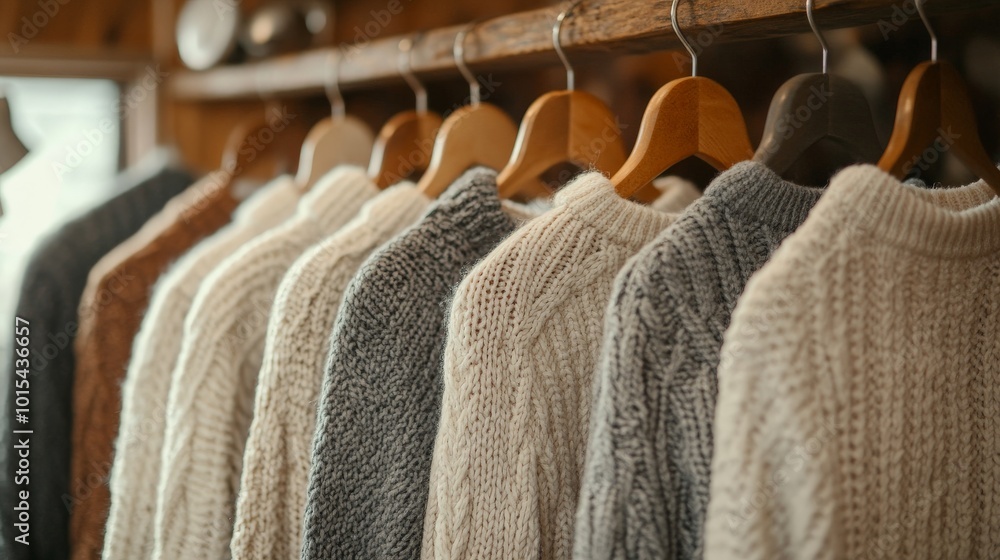 Obraz premium Autumn fashion wardrobe with cozy knit sweaters in various fall colors