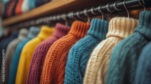 Autumn fashion wardrobe with cozy knit sweaters in various fall colors