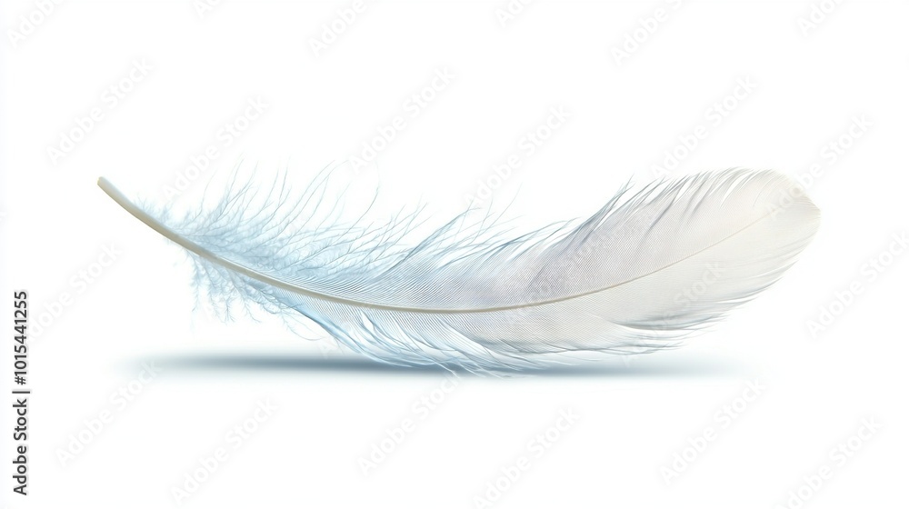 Obraz premium A white feather against a white backdrop, with shadows beneath the feather on both the top and bottom