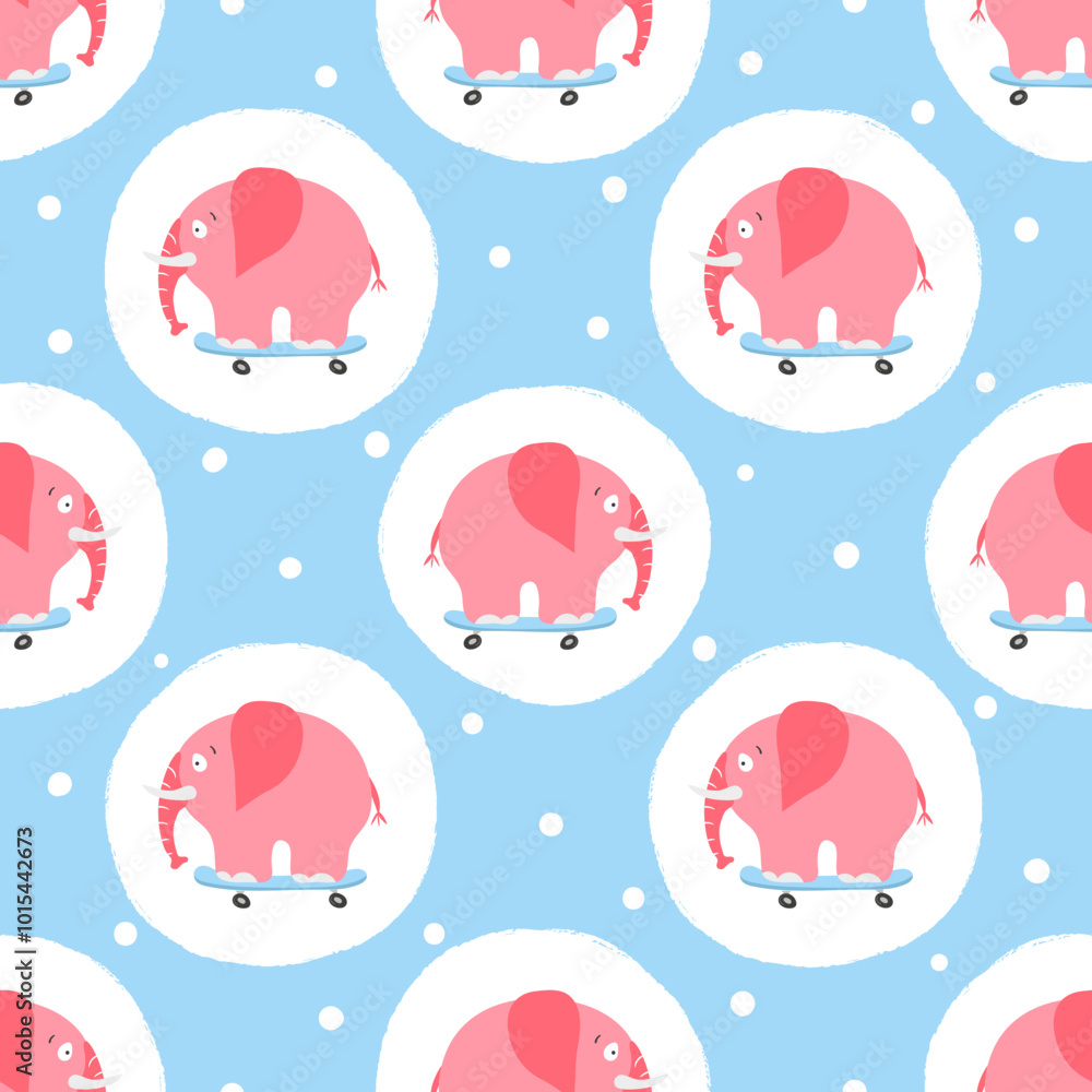 Seamless pink elephants pattern. Vector funny illustration. Fabric design Seamless pink elephants pattern. Vector funny illustration. Fabric design