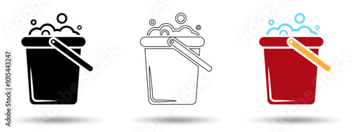 Bucket of water icon. Bucket of water icon on a white background, isolated. The icon has three uses in applications and websites. Vector illustration. Bucket of water icon on a white background.