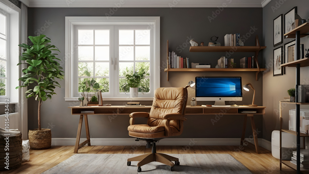 Fototapeta premium Home Office 3D render for working from home generative ai