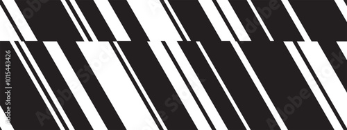 Slanted black and white lines background. Tilted parallel stripes of different thickness. Simple stripy texture. Geometric dynamic print with sloped strips. Vector graphic illustration