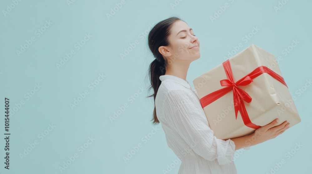Happy female with gift box in holiday season. Happy female with gift box in holiday season.