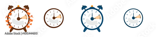 Daylight Saving Time clock change icon set. Spring forward, fall back dst icons vector illustration