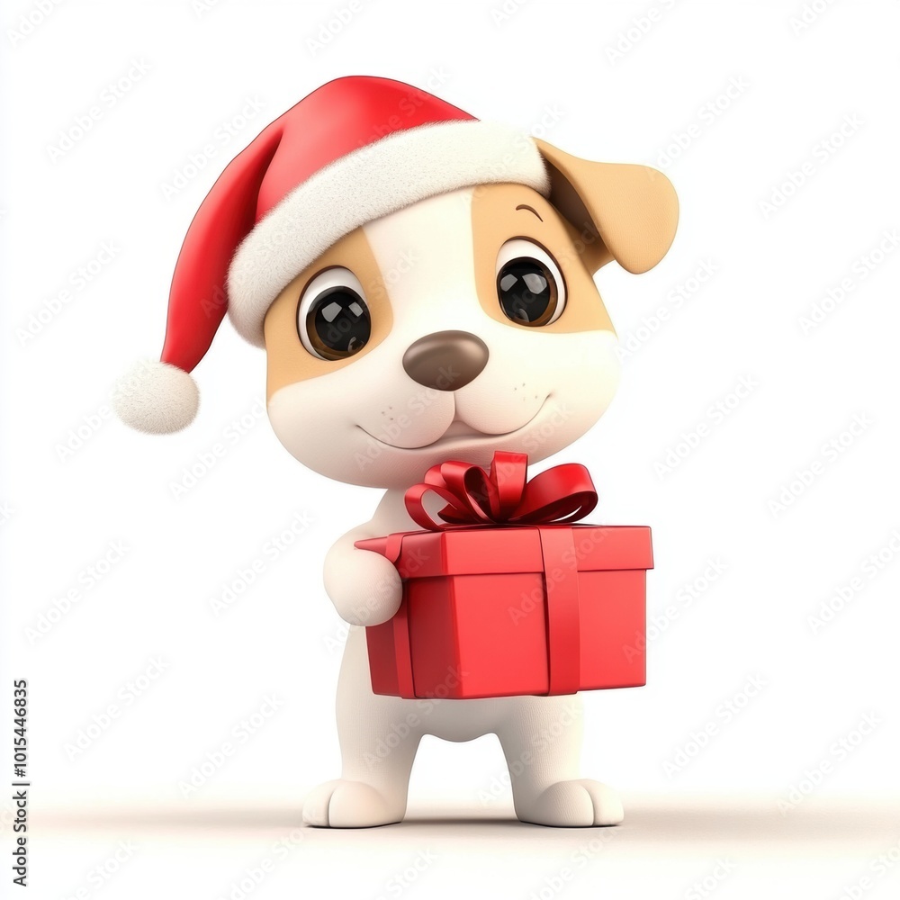 3D rendering cute dog holding a gift box isolated over white background. 3D rendering cute dog holding a gift box isolated over white background.
