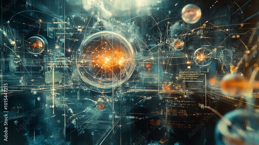 Scientific research and medical breakthroughs are unveiled in this digitally generated image. Atoms and molecules dance within a laboratory setting, surrounded by intricate chemical compounds Scientific research and medical breakthroughs are unveiled in this digitally generated image. Atoms and molecules dance within a laboratory setting, surrounded by intricate chemical compounds