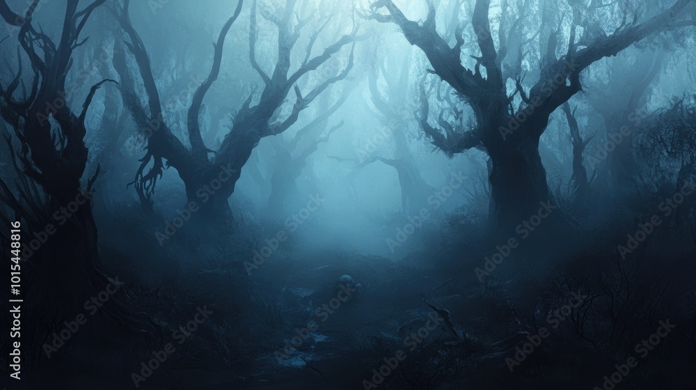 Dark forest with fog. Halloween theme background. Dark forest with fog. Halloween theme background.