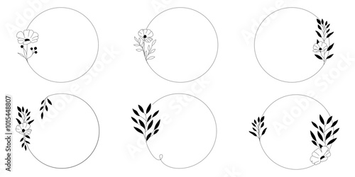 Szablony ramek z botanicznym motywem w prostym stylu z listkami i kwiatami - zaproszenia ślubne, gratulacje, baby shower, pocztówki, kartki urodzinowe, kartki z życzeniami, dzień kobiet.