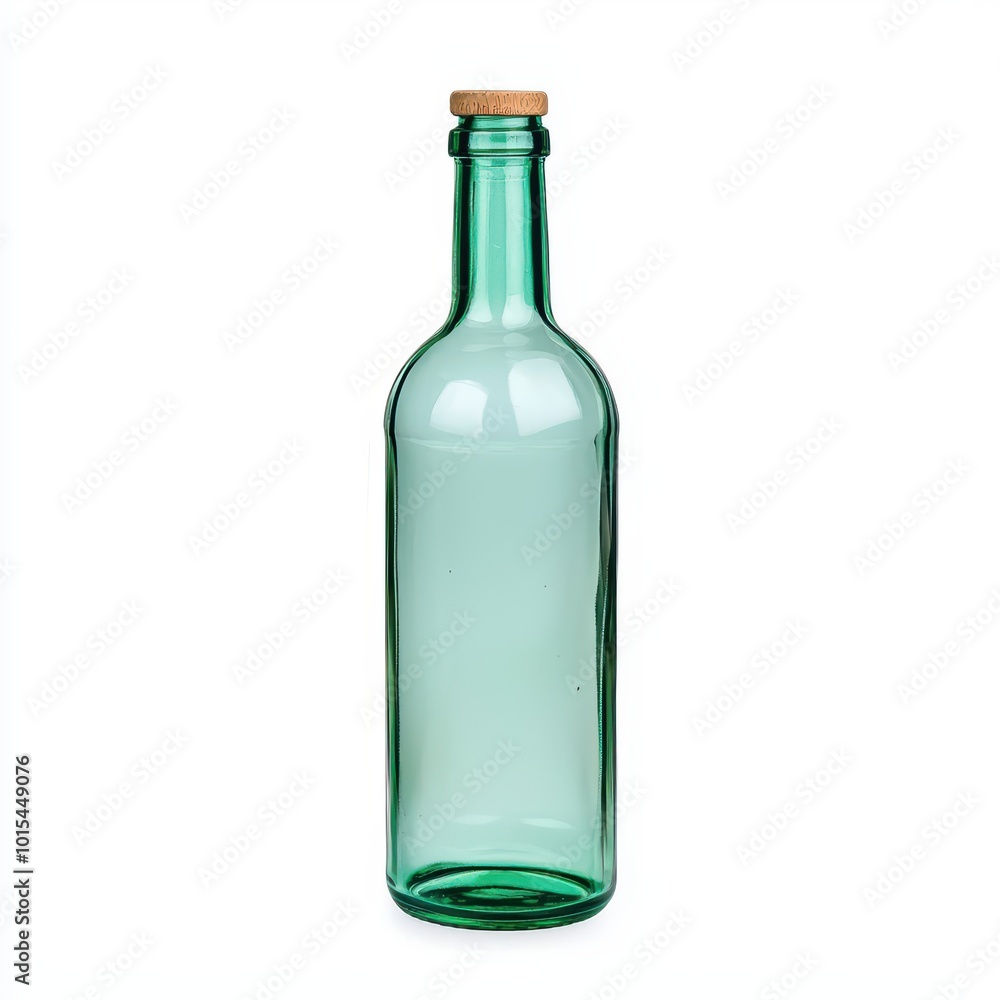 Green glass bottle with wooden cork, perfect for beverages or decorative purposes, isolated on white background. Green glass bottle with wooden cork, perfect for beverages or decorative purposes, isolated on white background.