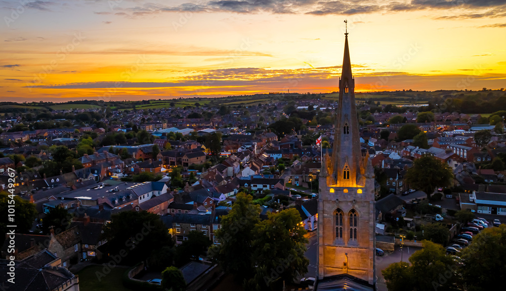 Fototapeta premium Aerial view of All saint church in Oakham, a market town and civil parish in Rutland in the East Midlands of England