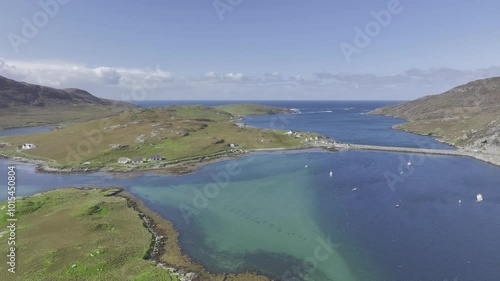 Causeway, causeway to Vatersay, drone shot, Caolas, Isle of Barra, Hebrides, Scotland, Great Britain photo