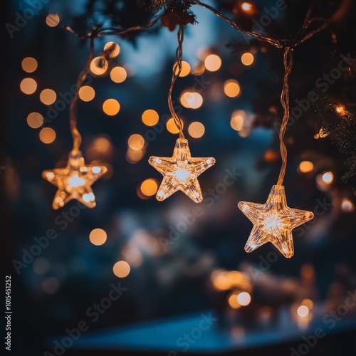 Wallpaper Mural Christmas star lights with blue background and bokeh festive Torontodigital.ca