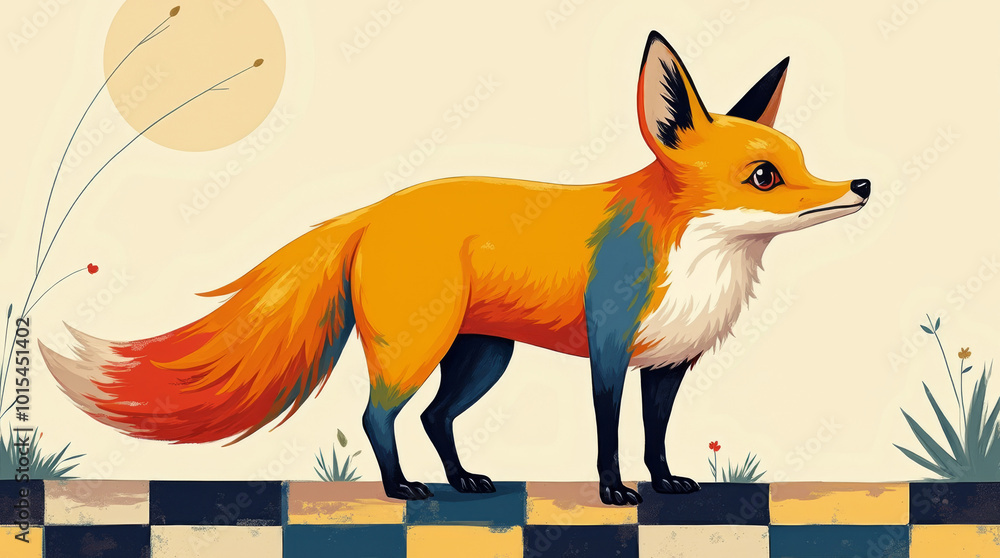 Obraz premium Abstrakte Illustration eines stilisierten Fuchses mit geometrischen Formen 