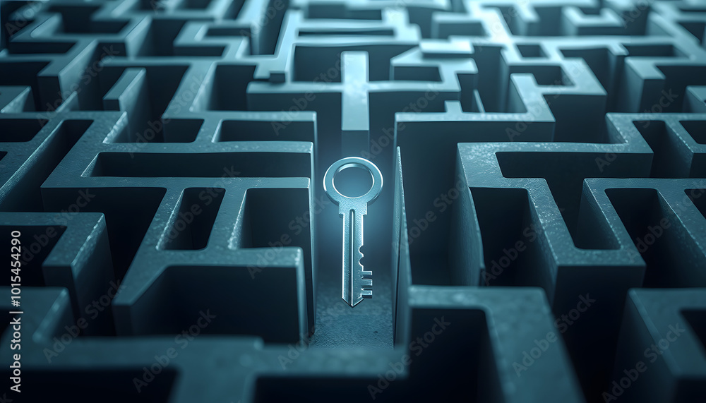 Key in the center of a maze isolated with white highlights, png Key in the center of a maze isolated with white highlights, png