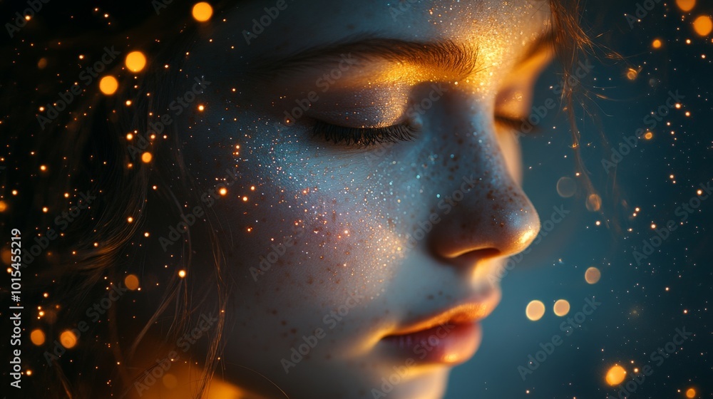Dreamy girl surrounded by stars, ethereal fantasy portrait in soft focus Dreamy girl surrounded by stars, ethereal fantasy portrait in soft focus