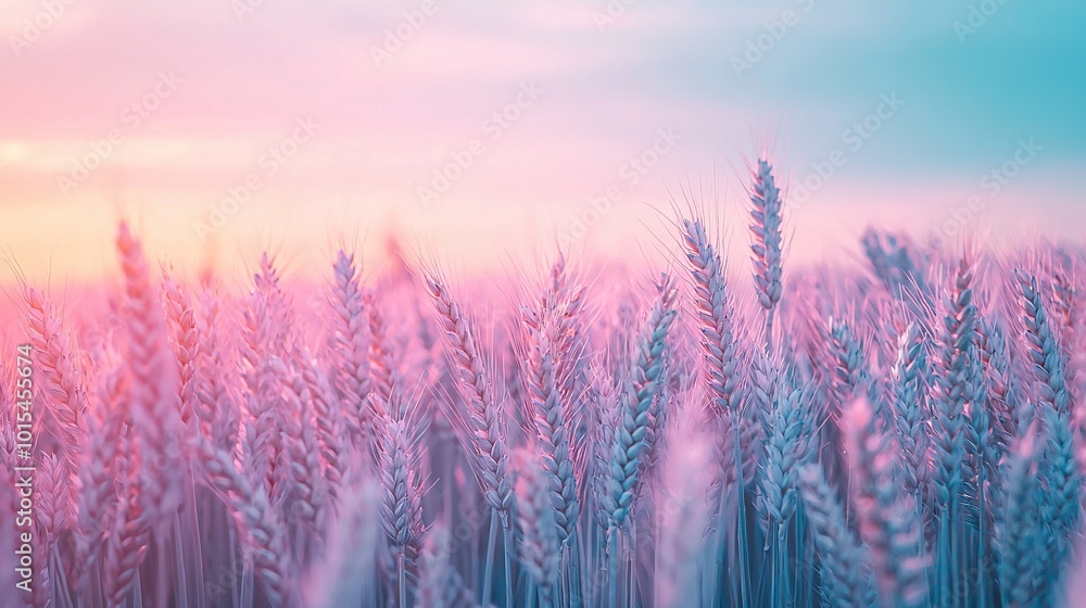 A close-up of a wheat field with the sun in the background and a blue sky in the foreground A close-up of a wheat field with the sun in the background and a blue sky in the foreground