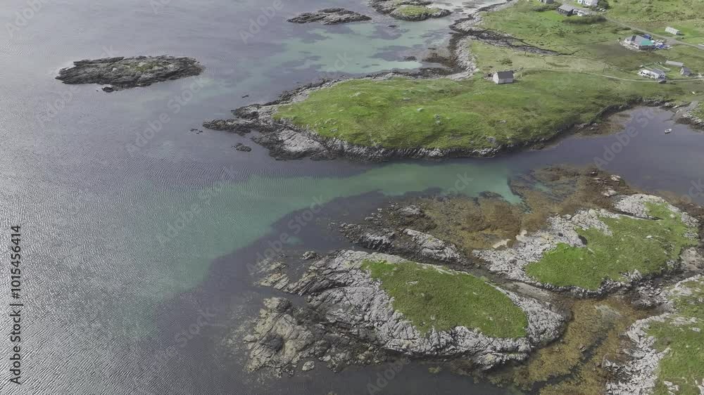 View to Earsairidh, drone image, east coast of Barra, Hebrides, Scotland, Great Britain View to Earsairidh, drone image, east coast of Barra, Hebrides, Scotland, Great Britain