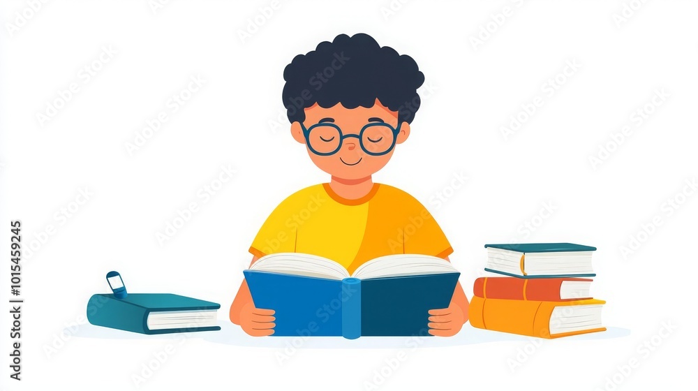 World Dyslexia Awareness An educational support icon, student reading with assistive tools, flat design, dyslexia focus, isolated on white background World Dyslexia Awareness An educational support icon, student reading with assistive tools, flat design, dyslexia focus, isolated on white background