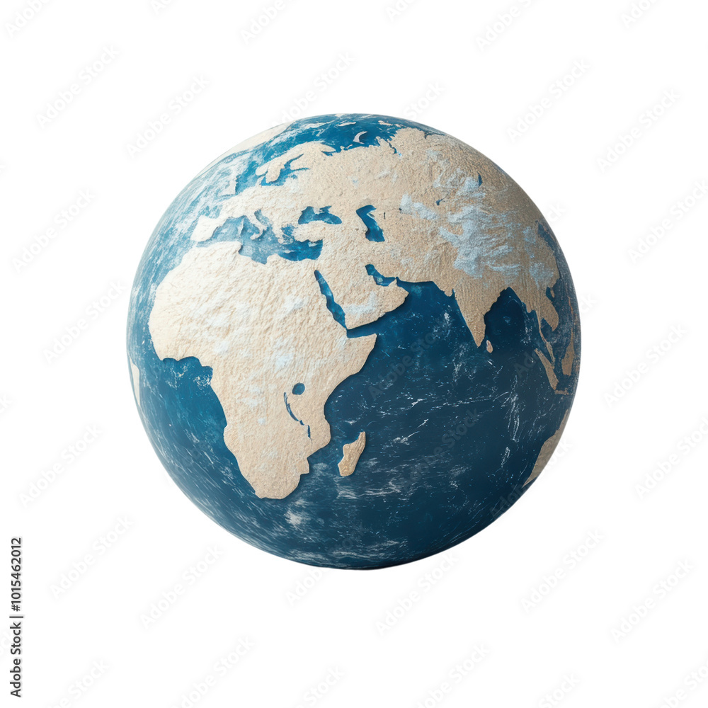 Fototapeta premium Earth globe with detailed continents and oceans, isolated on a white background, transparent background.