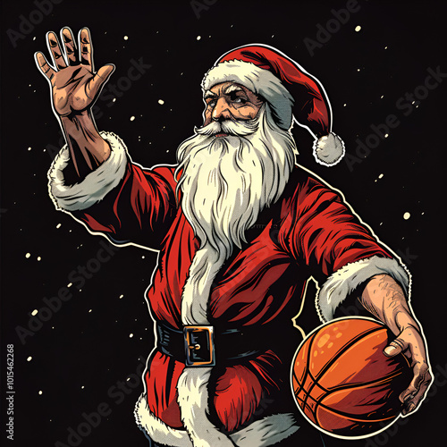 Basketball Santa Bringing Holiday Cheer to the Game Sticker Icon 2D photo