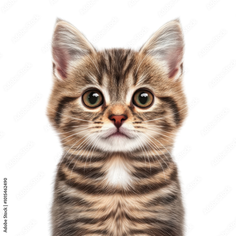 Fototapeta premium cute tabby kitten with big eyes and fluffy coat, isolated on a white background, transparent background.