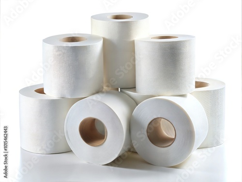 Rolls of white toilet paper on a light background. WC. 