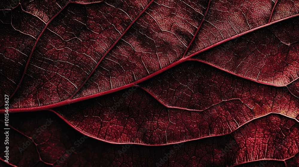 Fototapeta premium Close-up of a red leaf's vein on plant's leaf structure