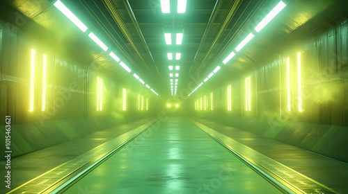 Green and Yellow Futuristic Tunnel 3D Illustration