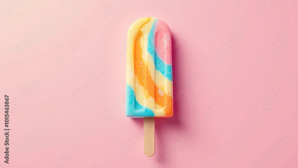 Colorful Ice cream popsicle on pastel pink background. Minimal summer composition, widescreen 16:9, 300 dpi, with free space for text Colorful Ice cream popsicle on pastel pink background. Minimal summer composition, widescreen 16:9, 300 dpi, with free space for text