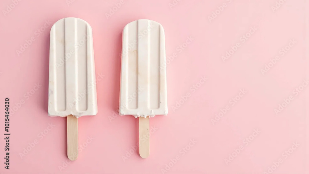 Colorful Ice cream popsicle on pastel pink background. Minimal summer composition, widescreen 16:9, 300 dpi, with free space for text Colorful Ice cream popsicle on pastel pink background. Minimal summer composition, widescreen 16:9, 300 dpi, with free space for text