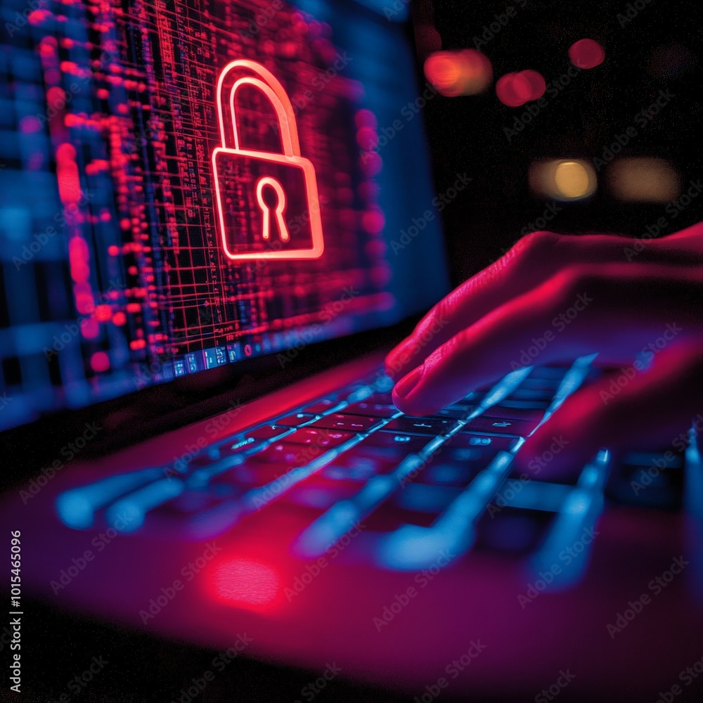 Hacker attack and broken red padlock, cyber security system breach concept Hacker attack and broken red padlock, cyber security system breach concept