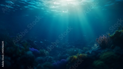 Wallpaper Mural Explore an enchanting underwater world with colorful coral reefs and lively fish schools illuminated by soft blue-green light, perfect for immersive experiences Torontodigital.ca