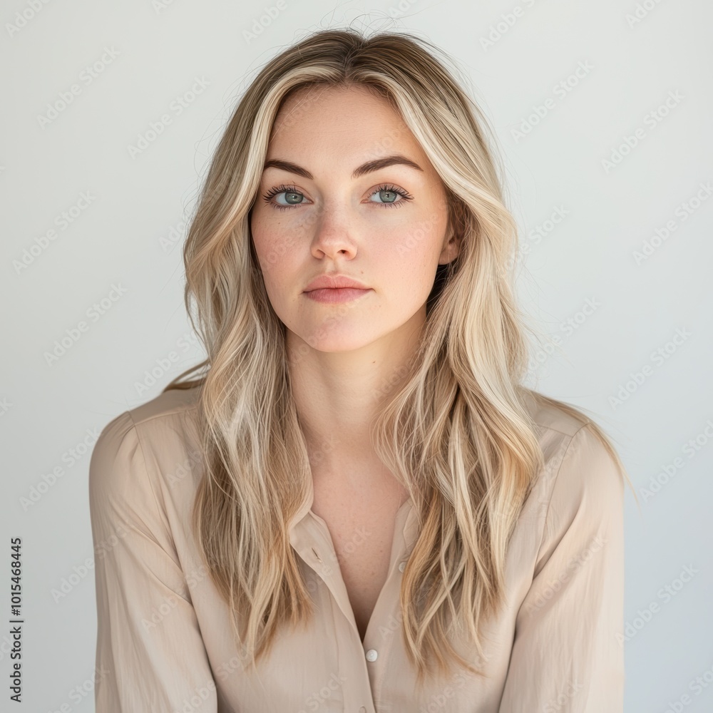 Calm Portrait of a Blonde Woman in Natural Light. Generative AI. Calm Portrait of a Blonde Woman in Natural Light. Generative AI.
