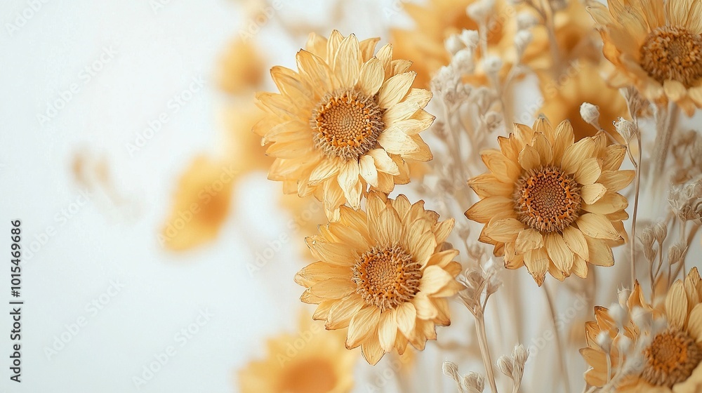 A white table holds a yellow-filled vase atop, and a vase containing yellow flowers sits below it on the same table A white table holds a yellow-filled vase atop, and a vase containing yellow flowers sits below it on the same table