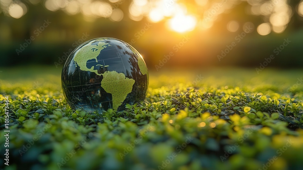 concept of world environment and earth day highlighted by a glass globe resting on a bed of lush greenery symbolizing ecofriendliness and global awareness concept of world environment and earth day highlighted by a glass globe resting on a bed of lush greenery symbolizing ecofriendliness and global awareness