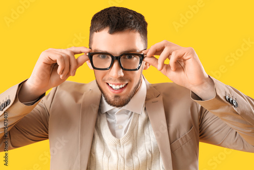Young man in eyeglasses on ...