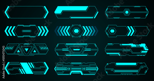 Frame abstract geometric shape technology futuristic interface hud elements set vector digital design.