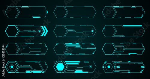 Frame abstract geometric shape technology futuristic interface hud elements set vector digital design.