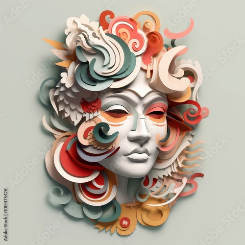 Abstract Paper Sculpture Art with Colorful Layers and Flowing Shapes