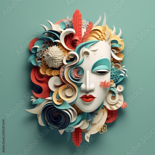 Abstract Paper Sculpture Art with Colorful Layers and Flowing Shapes