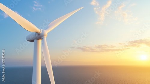 A single wind turbine blade in the golden hour, overlooking the ocean.