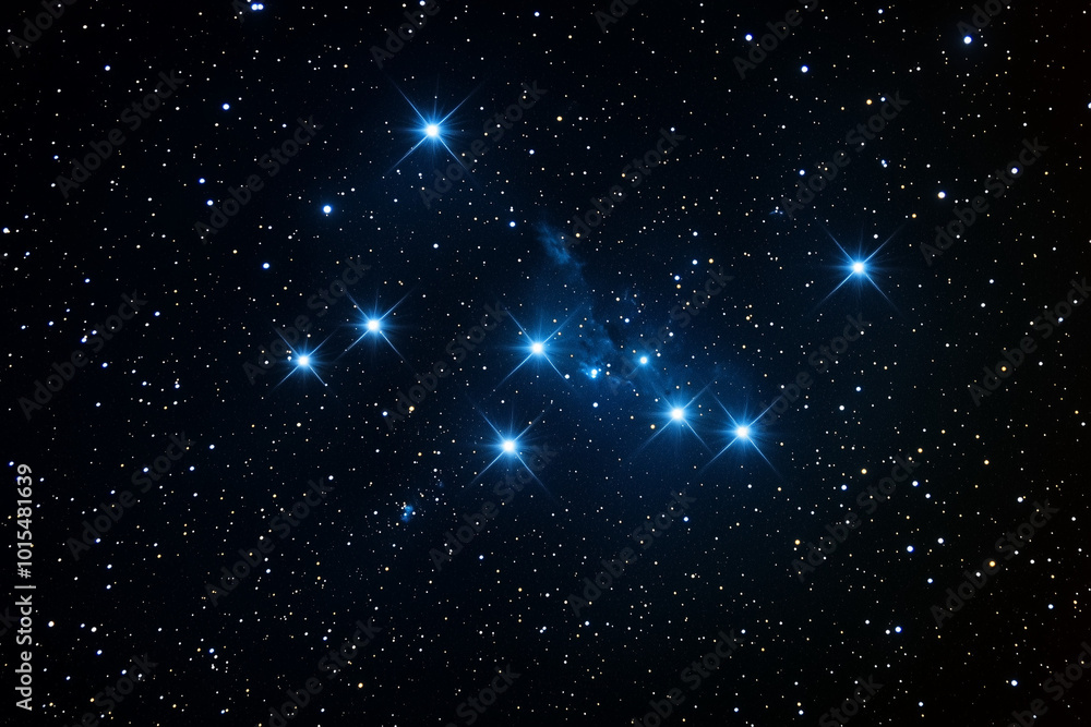 Obraz premium Night sky with sparkling stars on black background, peaceful starlit sky with cosmic view