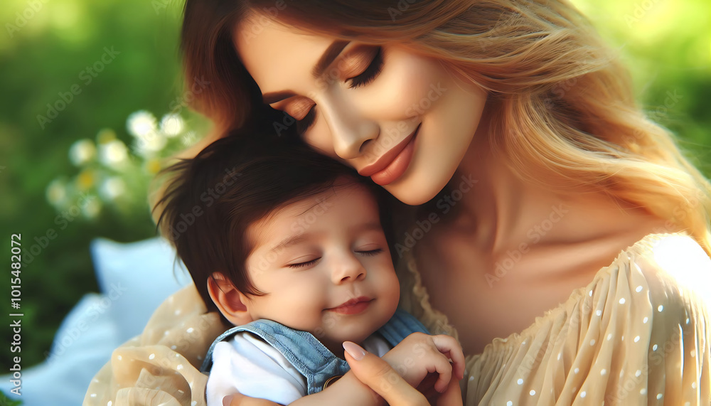 A joyful mother and her child playing together in the park, sharing smiles and love A joyful mother and her child playing together in the park, sharing smiles and love