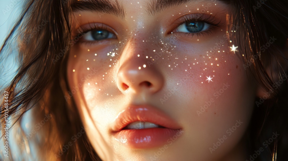 Dreamy girl surrounded by stars in a surreal fantasy portrait Dreamy girl surrounded by stars in a surreal fantasy portrait