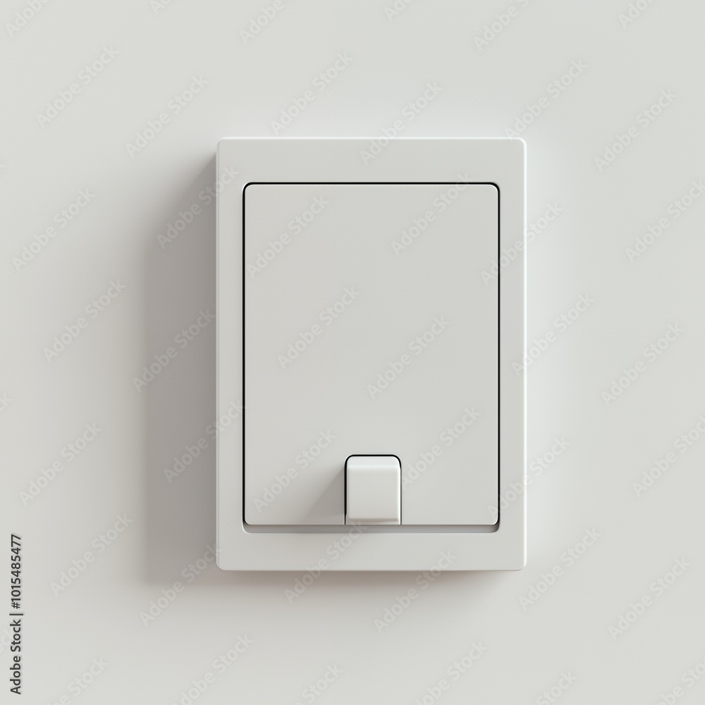White light switch with a single button on a white wall. White light switch with a single button on a white wall.