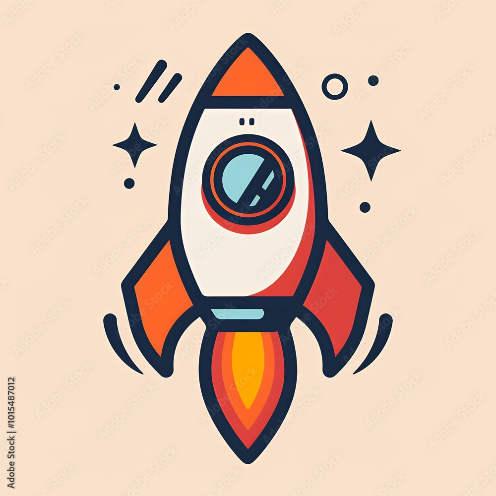 Cartoon rocket ship flying into space with fire trail and stars. Cartoon rocket ship flying into space with fire trail and stars.