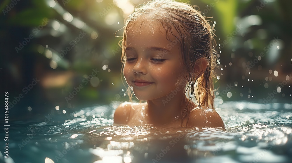 joyful young girl splashing in a bright blue pool sunlight sparkling on the water embodying a vibrant healthy lifestyle with carefree happiness and a sense of adventure surrounded by lush greenery joyful young girl splashing in a bright blue pool sunlight sparkling on the water embodying a vibrant healthy lifestyle with carefree happiness and a sense of adventure surrounded by lush greenery