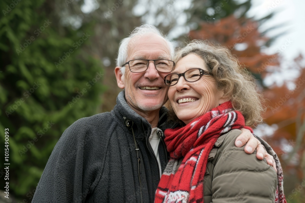 Portrait of a happy senior couple in the park at autumn time Portrait of a happy senior couple in the park at autumn time