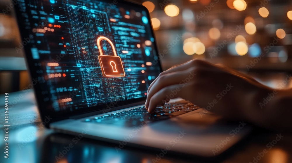 Red padlock on a computer screen indicating cybersecurity breach Red padlock on a computer screen indicating cybersecurity breach